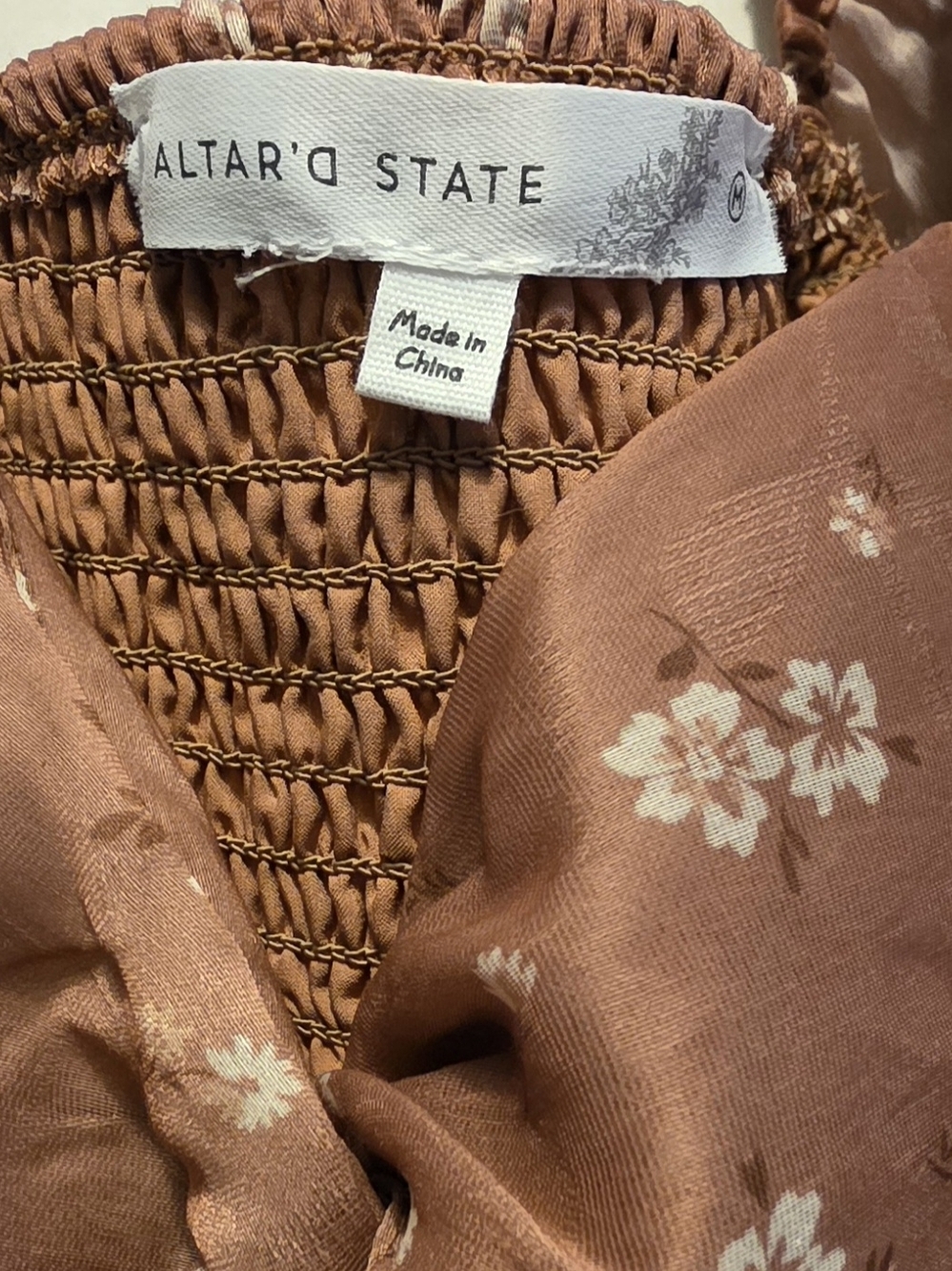 Altar'd State Rust Floral Smocked Blouse